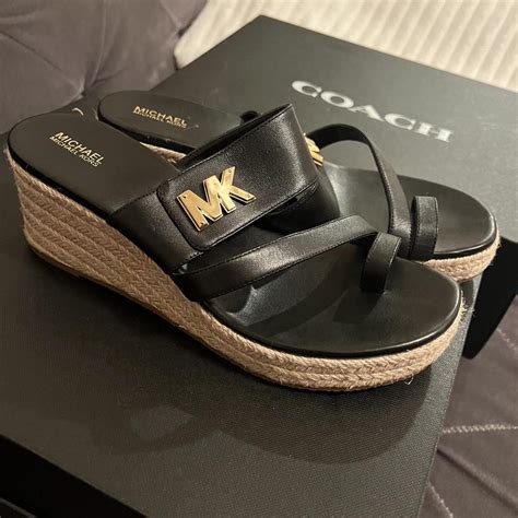 michael michael kors sidney leather espadrille wedges|Michael Kors suede wedge sandals.